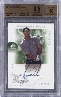 2001 SP Authentic Golf "Authentic Stars" Autograph #45 Tiger Woods Signed Rookie Card (#405/900) – BGS GEM MINT 9.5/BGS 10